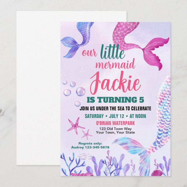 Invitation d'anniversaire avec une queue de sirène (Devant / Derrière)