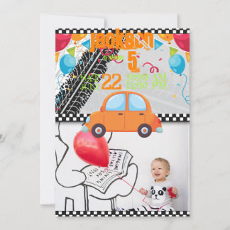 Invitation d'anniversaire avec voitures et pistes