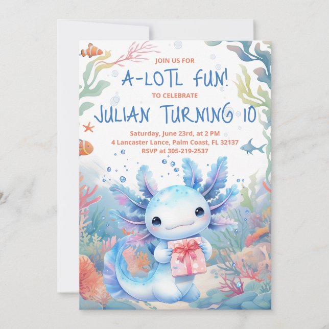 Invitation d'anniversaire Axolotl (Devant)