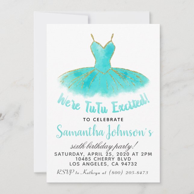 Invitation d'anniversaire Ballerina TuTu (Devant)