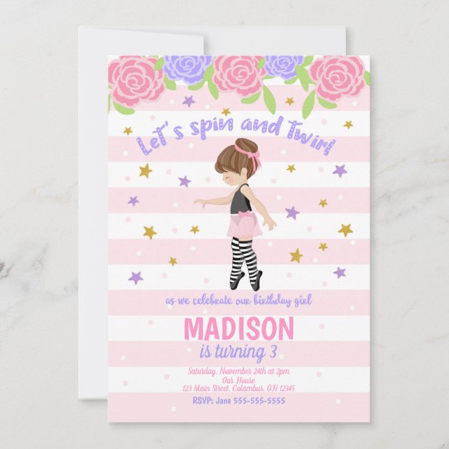 Invitation d'anniversaire Ballerina / Tutu Invitat (Devant)