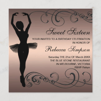 Invitation d'anniversaire Ballerine Noir & Pêche