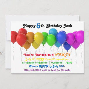 Invitation d'anniversaire Ballons Arc-en-ciel