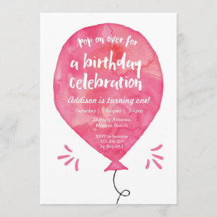 Invitation d'anniversaire Ballotte rose Aquarell