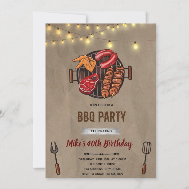 Invitation d'anniversaire barbecue (Devant)