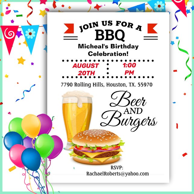 Invitation D'Anniversaire BBQ Bière Et Burgers (Créateur téléchargé)