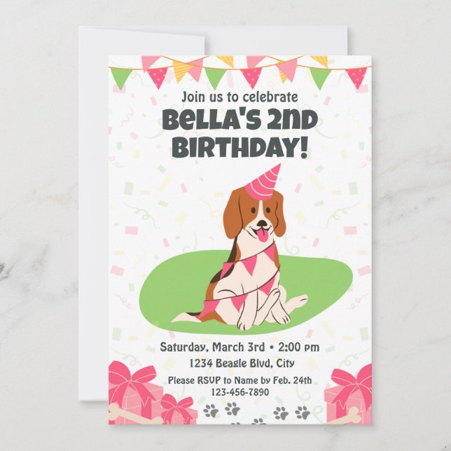 Invitation d'anniversaire beagle (Devant)