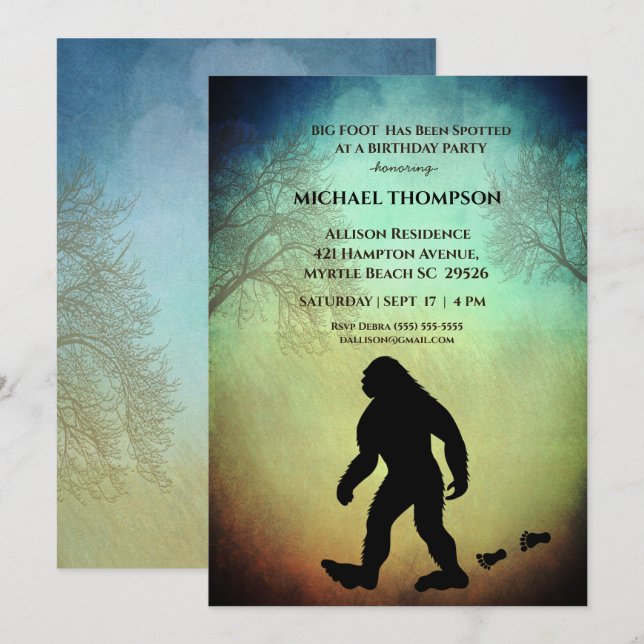 Invitation d'anniversaire Big Foot (Devant / Derrière)