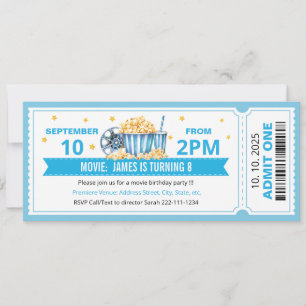 Invitation d'anniversaire billet de cinéma bleu