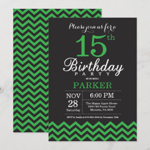 Invitation d'anniversaire Black and Green Chevron