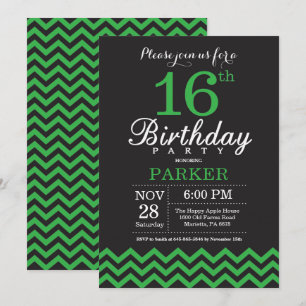 Invitation d'anniversaire Black and Green Chevron