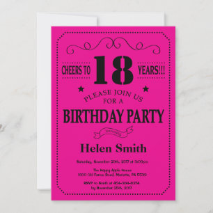 Invitation d'anniversaire Black and Hot Pink
