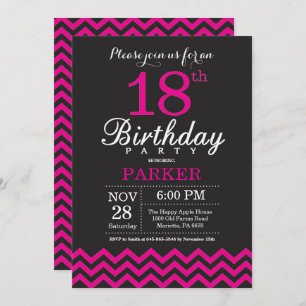 Invitation d'anniversaire Black and Hot Pink