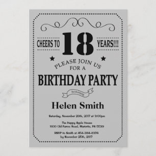 Invitation d'anniversaire Black and Silver Grey