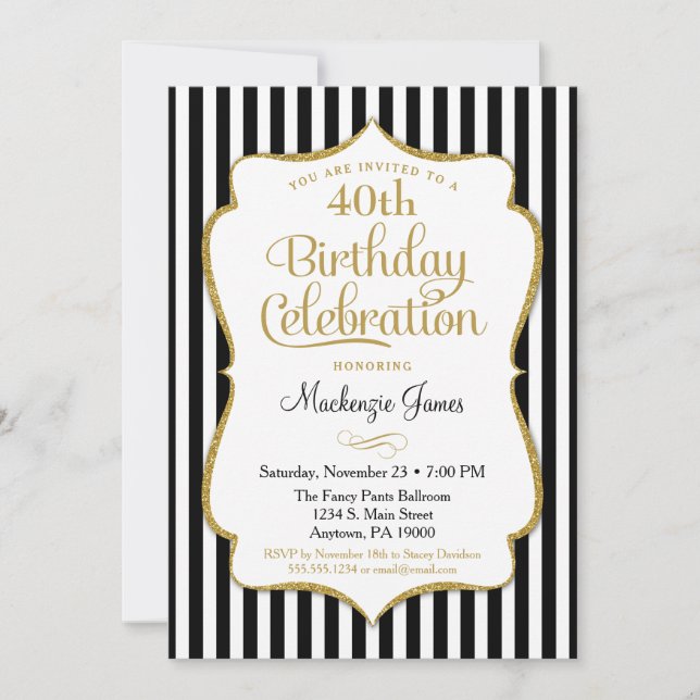 Invitation d'anniversaire Black Gold Elegant Strip (Devant)