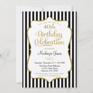 Invitation d'anniversaire Black Gold Elegant Strip