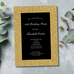 Invitation d'anniversaire Black Gold Glitter 50e 6