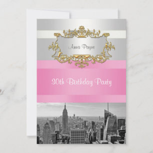 Invitation d'anniversaire blanche et rose NYC Skyl