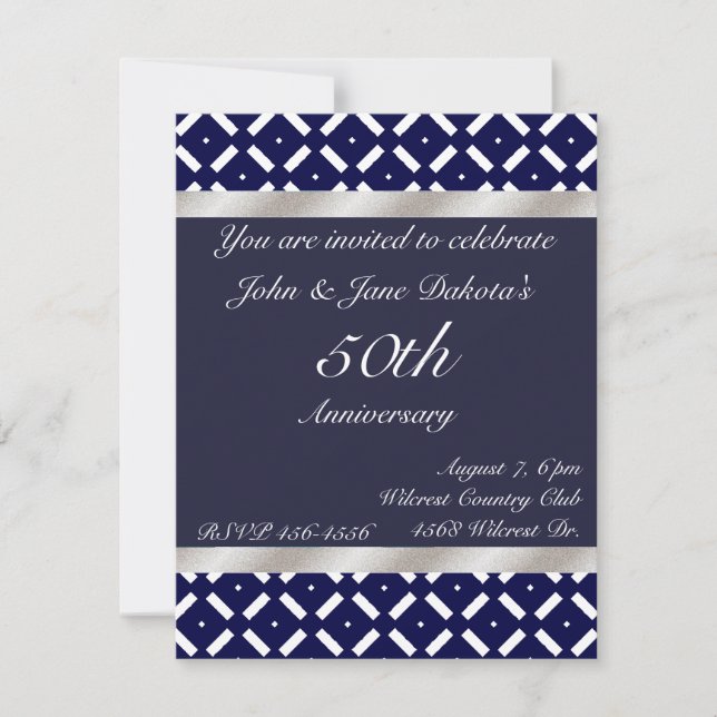Invitation d'anniversaire bleu et argent (Devant)