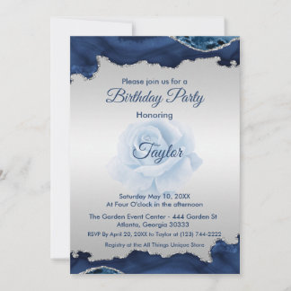 Invitation d'anniversaire bleu et argent