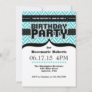 Invitation d'anniversaire bleu turquoise blanc cer
