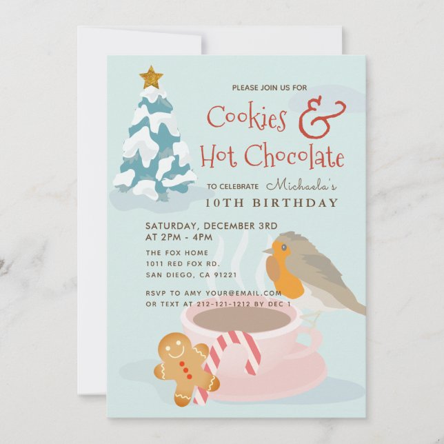 Invitation d'anniversaire bleue Cookies & Hot Choc (Devant)