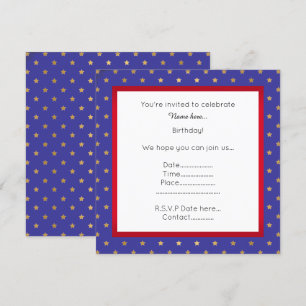 Invitation d'anniversaire Blue & Gold Star