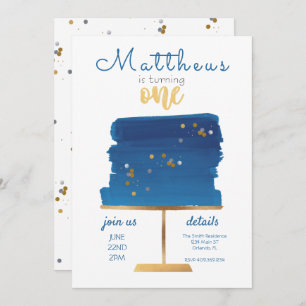 Invitation d'anniversaire Blue, Silver & Gold