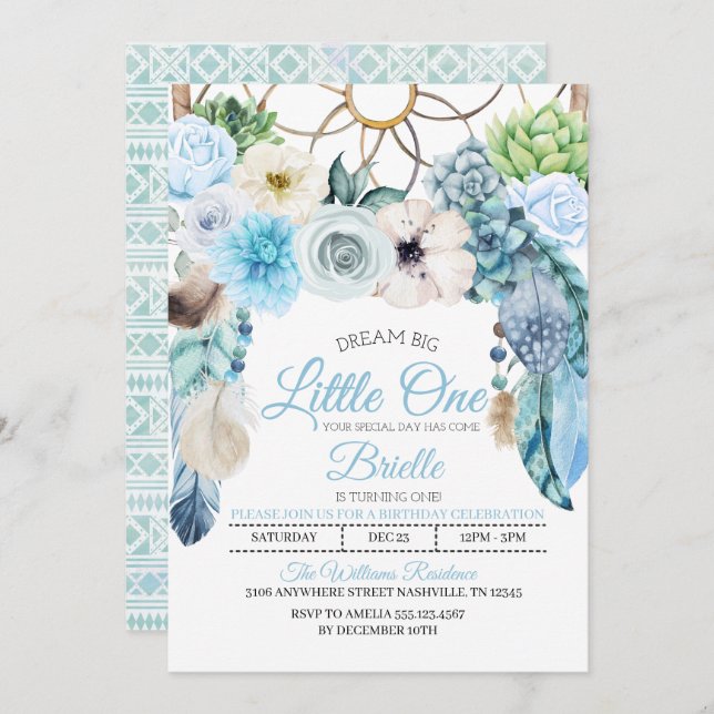 Invitation d'anniversaire Boho Dreamcatcher Little (Devant / Derrière)