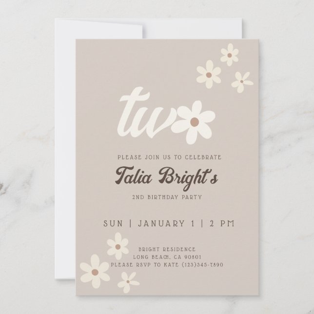 Invitation d'anniversaire Boho Fleur Naturelle Dai (Devant)