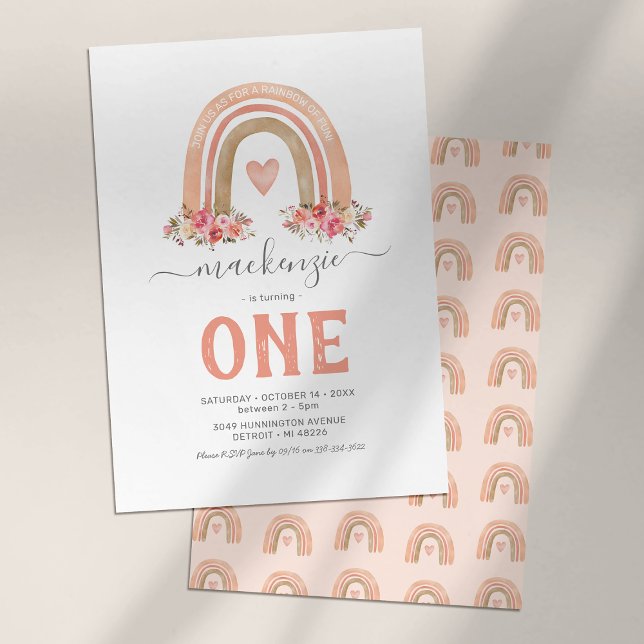 Invitation d'anniversaire Boho Rainbow 1ère année (Créateur téléchargé)