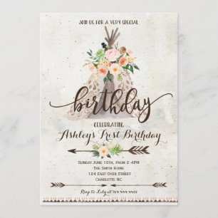 Invitation d'anniversaire Boho TeePee, premier ann