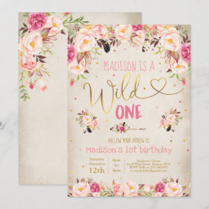 Invitation d'anniversaire Boho Wild One Watercolor