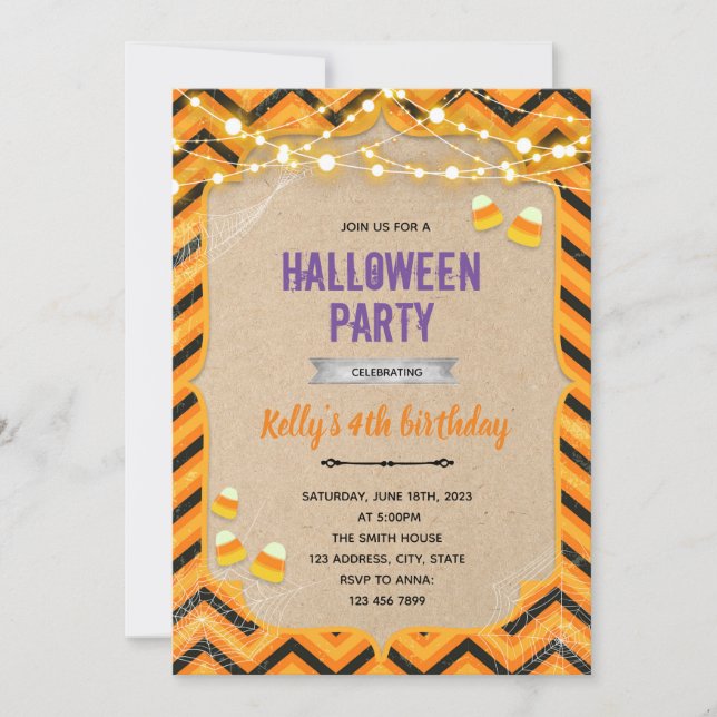 Invitation d'anniversaire bonbons Halloween (Devant)