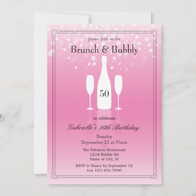 Invitation d'anniversaire Brunch et Bubbly (Devant)