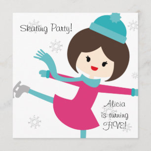 Invitation d'anniversaire Brunette Girl Skating