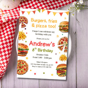 Invitation d'anniversaire Burger & Pizza pour les