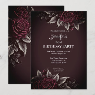 Invitation d'anniversaire burgundy florale gothiqu