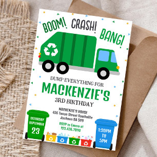 Invitation d'anniversaire camion à ordures camion 