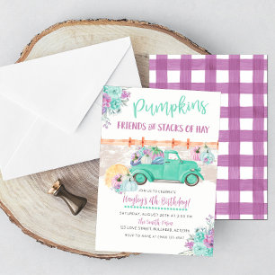 Invitation d'anniversaire Camion Turquoise Vintage