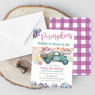 Invitation d'anniversaire camion vintage violet et