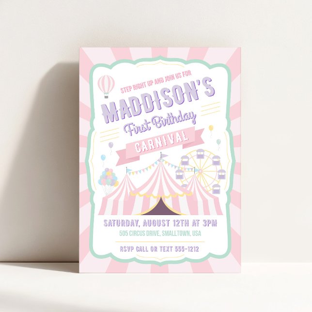 Invitation d'anniversaire Carnaval Pastel (Créateur téléchargé)