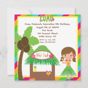 Invitation d'anniversaire Carré Tiki Hut Luau