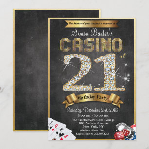 Invitation d'anniversaire Casino 21ème Diamant Or