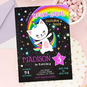 Invitation d'anniversaire Caticorn, Chat Arc-en-ci