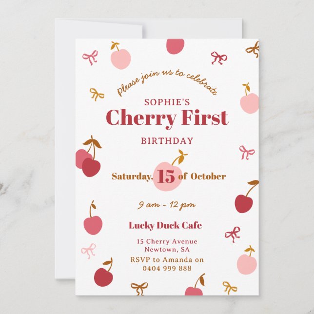 Invitation d'anniversaire cerise (Devant)