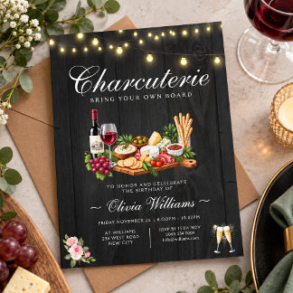 Invitation d'anniversaire charcuterie BYOB noire