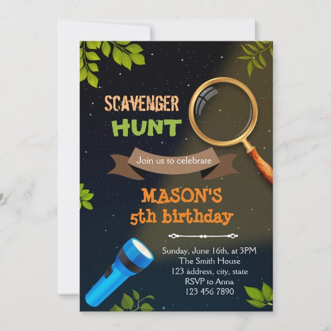 Invitation d'anniversaire Chasse au trésor (Devant)