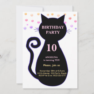 Invitation d'anniversaire Chat & Confettis Multico