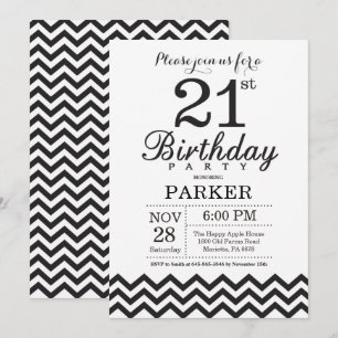 Invitation d'anniversaire Chevron noir et blanc